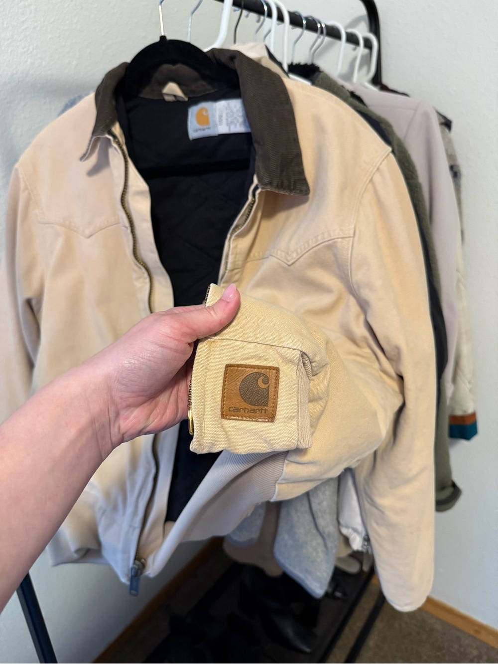 Carhartt Beige/Tan coat with Corduroy Collar
